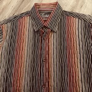 Luchiano Visconti Shirt Mens Sz Medium Multicolor Striped Button Up Stretch
